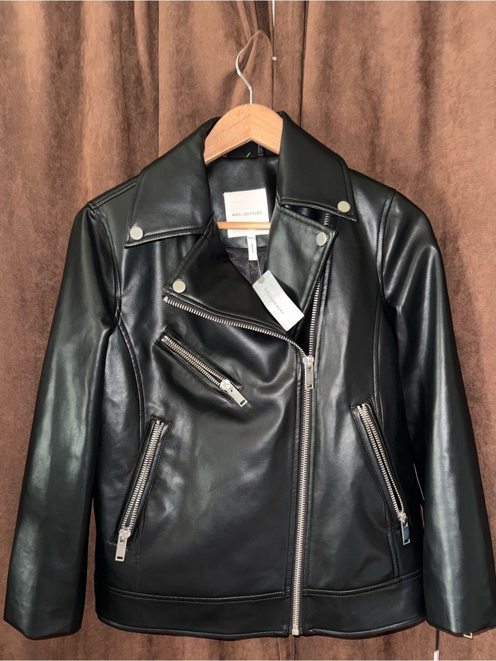 Avec Les Filles Black Faux Leather Biker Jacket